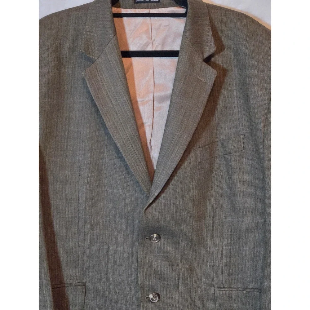 Lauren Ralph Lauren Mens 48R Wool Blazer Brown Herringbone Windowpane Sport Coat